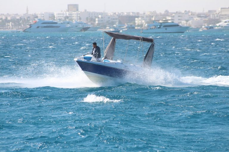 cutting through the waves of the Red Sea on a speedboat in Hurghada